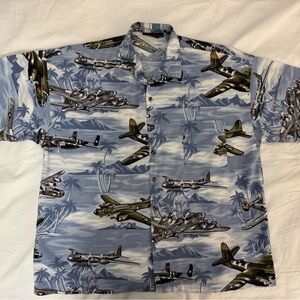 Men's Blue Airplane Print Shirt